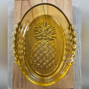 Vintage Tiara Indiana Glass Yellow Mist Amber Glass Pineapple Serving Bowl L 11"